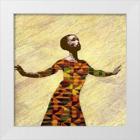 Kente Dancer 2 White Modern Wood Framed Art Print by Brown, Denise