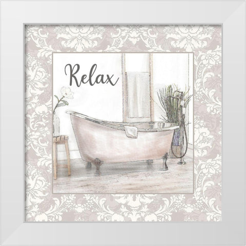 Relaxing Tub White Modern Wood Framed Art Print by Brown, Denise