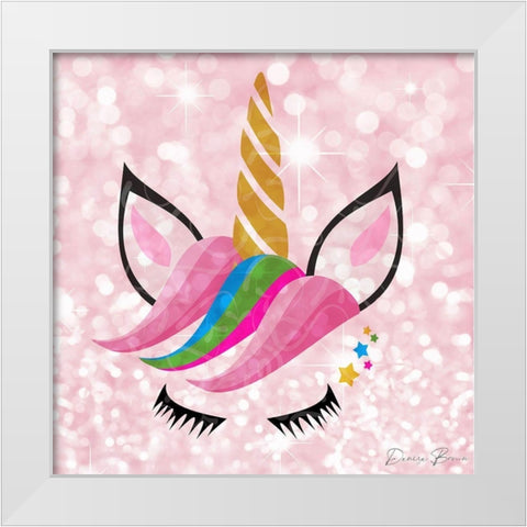 Unicorn Wink White Modern Wood Framed Art Print by Brown, Denise