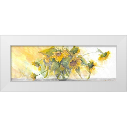 Sun Kissed Sunflowers White Modern Wood Framed Art Print by Charest, Doris