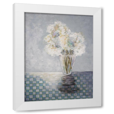 Flowers and Checked Tablecloth White Modern Wood Framed Art Print by Charest, Doris