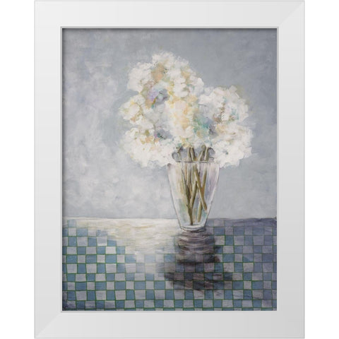 Flowers and Checked Tablecloth White Modern Wood Framed Art Print by Charest, Doris