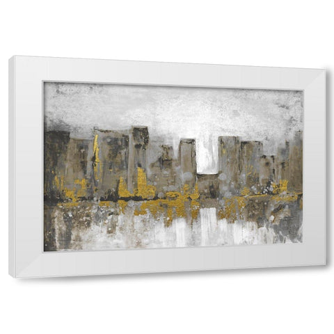 Golden City Glow White Modern Wood Framed Art Print by Charest, Doris