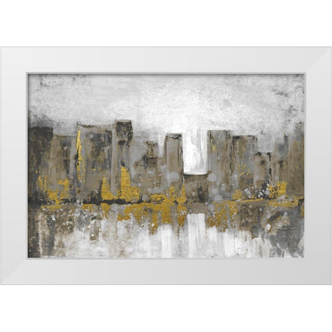 Golden City Glow White Modern Wood Framed Art Print by Charest, Doris