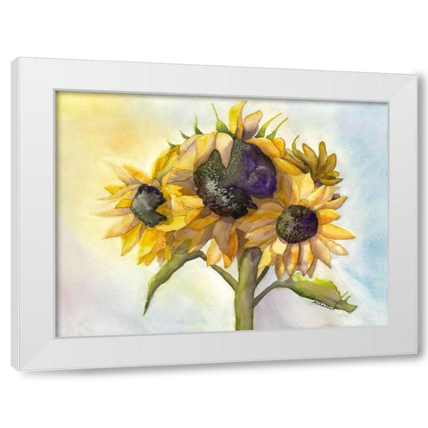 Sunflower Bloom 1 White Modern Wood Framed Art Print by Charest, Doris