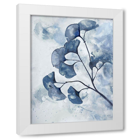Indigo Splashed Ginkos 2 White Modern Wood Framed Art Print by Charest, Doris