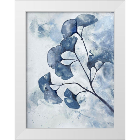 Indigo Splashed Ginkos 2 White Modern Wood Framed Art Print by Charest, Doris