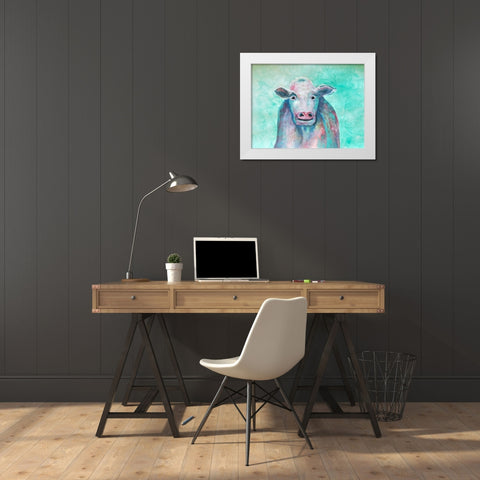 Misunderstood Cow White Modern Wood Framed Art Print by Charest, Doris