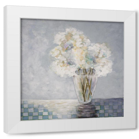Flowers and Checked Tablecloth White Modern Wood Framed Art Print by Charest, Doris