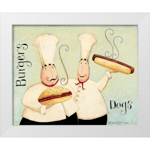 Burgers Dogs White Modern Wood Framed Art Print by DiPaolo, Dan