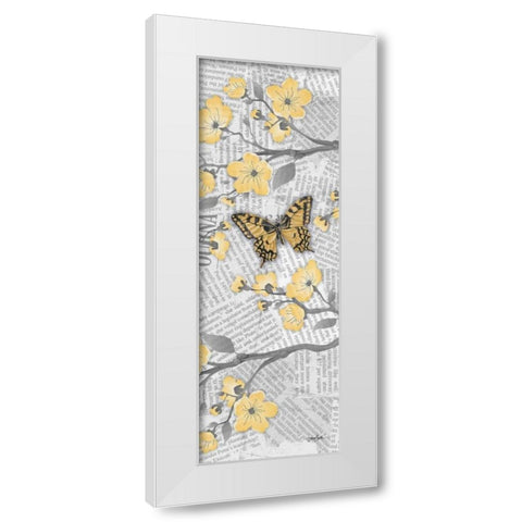 Cherry Blossom Bflies 4 White Modern Wood Framed Art Print by Stimson, Diane