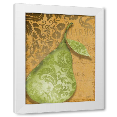 Green Pear Damask White Modern Wood Framed Art Print by Stimson, Diane