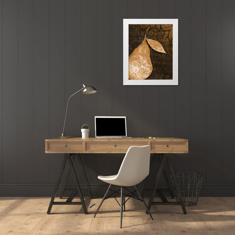 Pear Damask Vert White Modern Wood Framed Art Print by Stimson, Diane