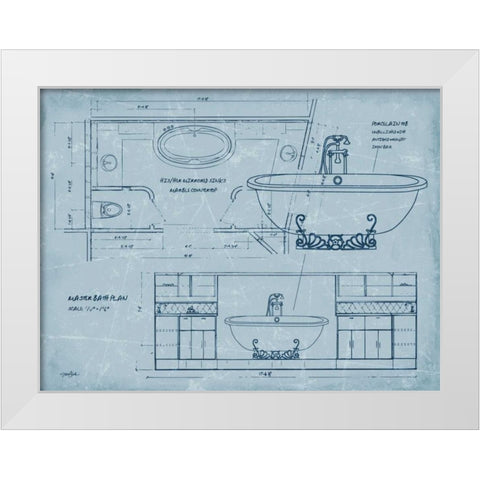 Bath Blueprint 2 White Modern Wood Framed Art Print by Stimson, Diane