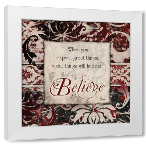 Believe Damask White Modern Wood Framed Art Print by Stimson, Diane
