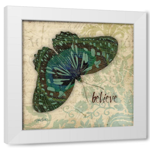 Peacock Bfly 2 White Modern Wood Framed Art Print by Stimson, Diane