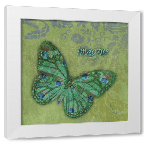 Peacock Bfly 3 White Modern Wood Framed Art Print by Stimson, Diane