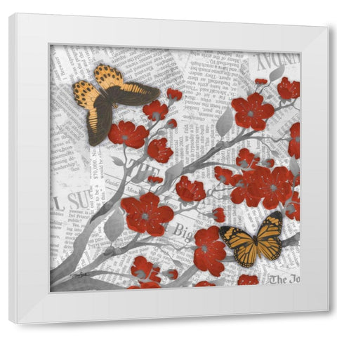 Cherry Blossom Bflies 3 White Modern Wood Framed Art Print by Stimson, Diane