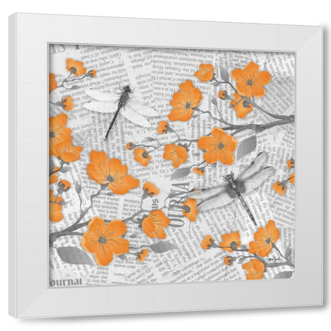 Cherry Blossom Dragonflies 1 White Modern Wood Framed Art Print by Stimson, Diane