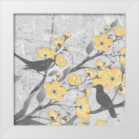 Cherry Blossom Birds 1 White Modern Wood Framed Art Print by Stimson, Diane