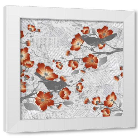 Cherry Blossom Birds 4 White Modern Wood Framed Art Print by Stimson, Diane