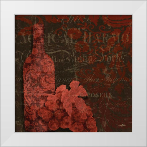 Red Wine Damask White Modern Wood Framed Art Print by Stimson, Diane