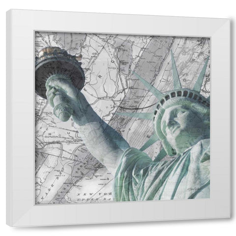 Statue NYC White Modern Wood Framed Art Print by Stimson, Diane