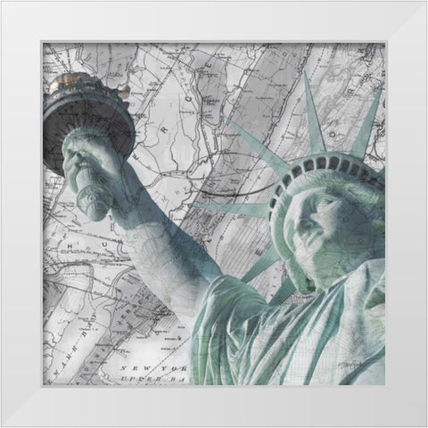 Statue NYC White Modern Wood Framed Art Print by Stimson, Diane