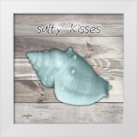 Salty Kisses Aqua Shell White Modern Wood Framed Art Print by Stimson, Diane