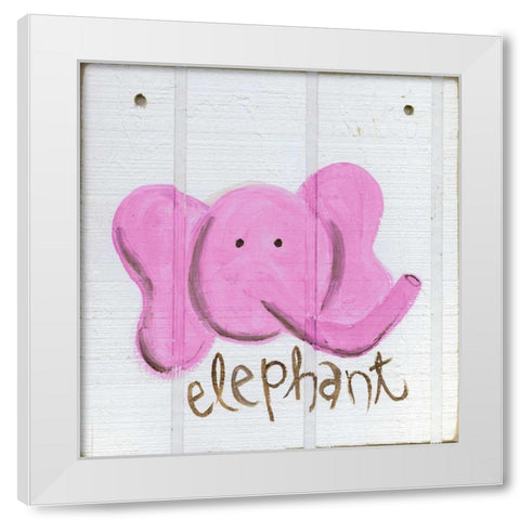 Happy Pink Elephant White Modern Wood Framed Art Print by Butson, Erin