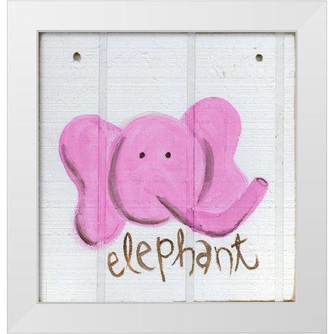 Happy Pink Elephant White Modern Wood Framed Art Print by Butson, Erin