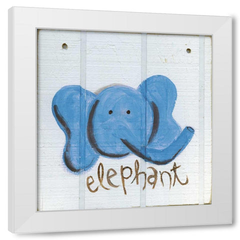 Happy Blue Elephant White Modern Wood Framed Art Print by Butson, Erin