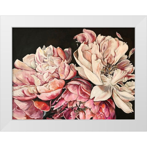 Pink Peonies White Modern Wood Framed Art Print by Debs, Emma Catherine