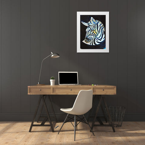 Zebra White Modern Wood Framed Art Print by Debs, Emma Catherine