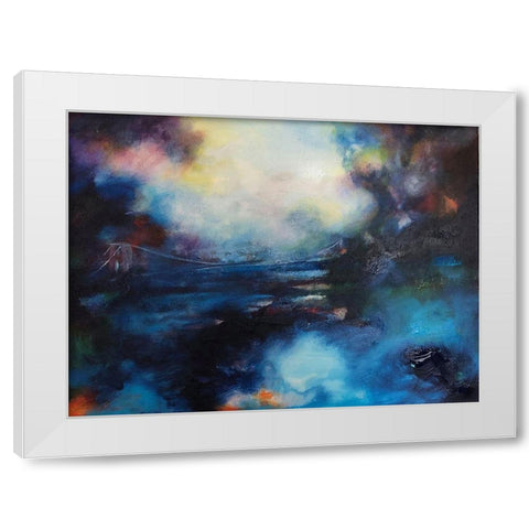 Blue Bridge White Modern Wood Framed Art Print by Debs, Emma Catherine