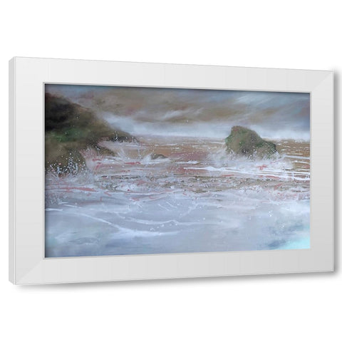 Blue Wave Splash White Modern Wood Framed Art Print by Debs, Emma Catherine