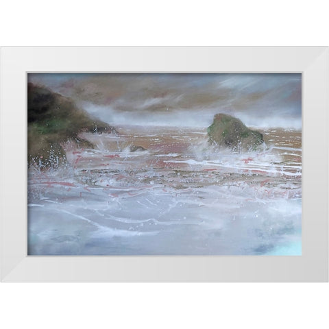 Blue Wave Splash White Modern Wood Framed Art Print by Debs, Emma Catherine