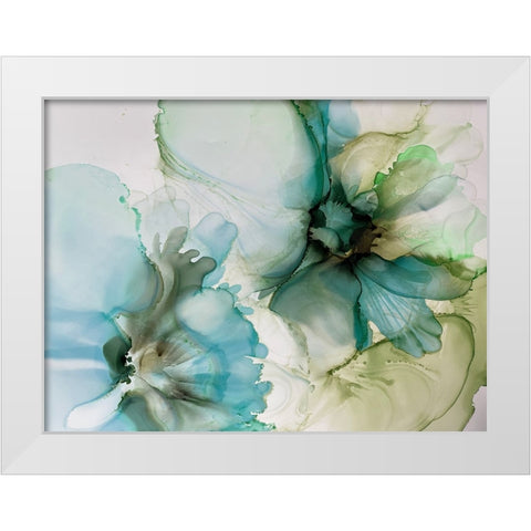 Sage And Teal Flowers 1 White Modern Wood Framed Art Print by Debs, Emma Catherine