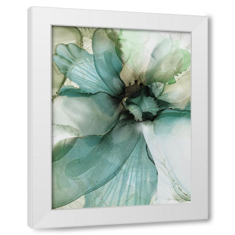 Sage And Teal Flowers 2 White Modern Wood Framed Art Print by Debs, Emma Catherine
