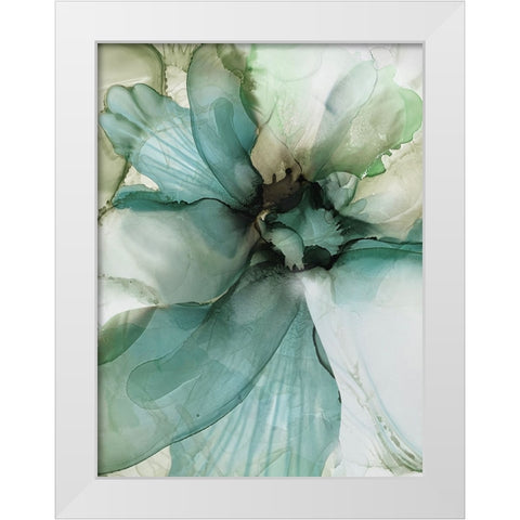 Sage And Teal Flowers 2 White Modern Wood Framed Art Print by Debs, Emma Catherine