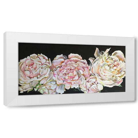 Line of peonies White Modern Wood Framed Art Print by Debs, Emma Catherine