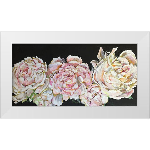 Line of peonies White Modern Wood Framed Art Print by Debs, Emma Catherine