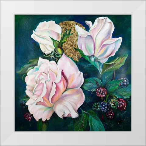 Roses White Modern Wood Framed Art Print by Debs, Emma Catherine