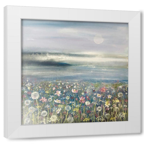 Flowers And Sea 2 White Modern Wood Framed Art Print by Debs, Emma Catherine