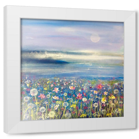 Flowers And Sea 1 White Modern Wood Framed Art Print by Debs, Emma Catherine