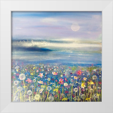 Flowers And Sea 1 White Modern Wood Framed Art Print by Debs, Emma Catherine