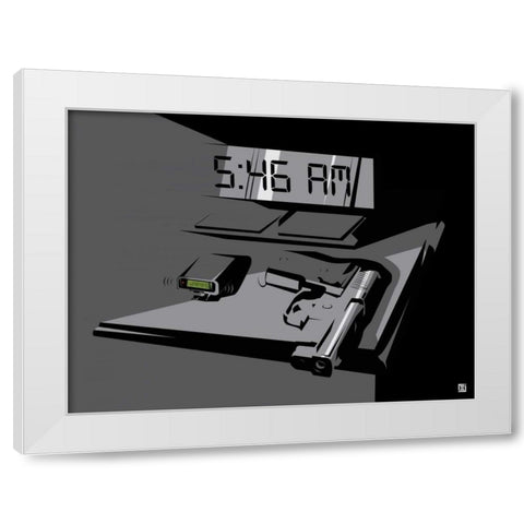 Warning White Modern Wood Framed Art Print by Rodriquez Jr, Enrique