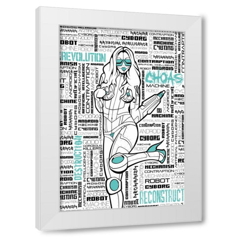 Robot Chick White Modern Wood Framed Art Print by Rodriquez Jr, Enrique