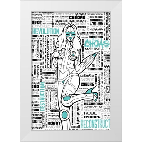 Robot Chick White Modern Wood Framed Art Print by Rodriquez Jr, Enrique