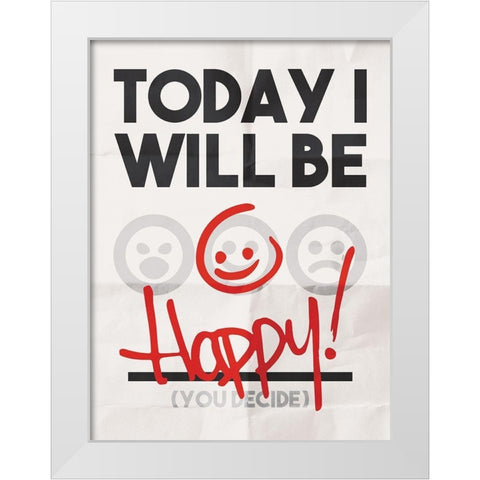 Be Happy White Modern Wood Framed Art Print by Rodriquez Jr, Enrique